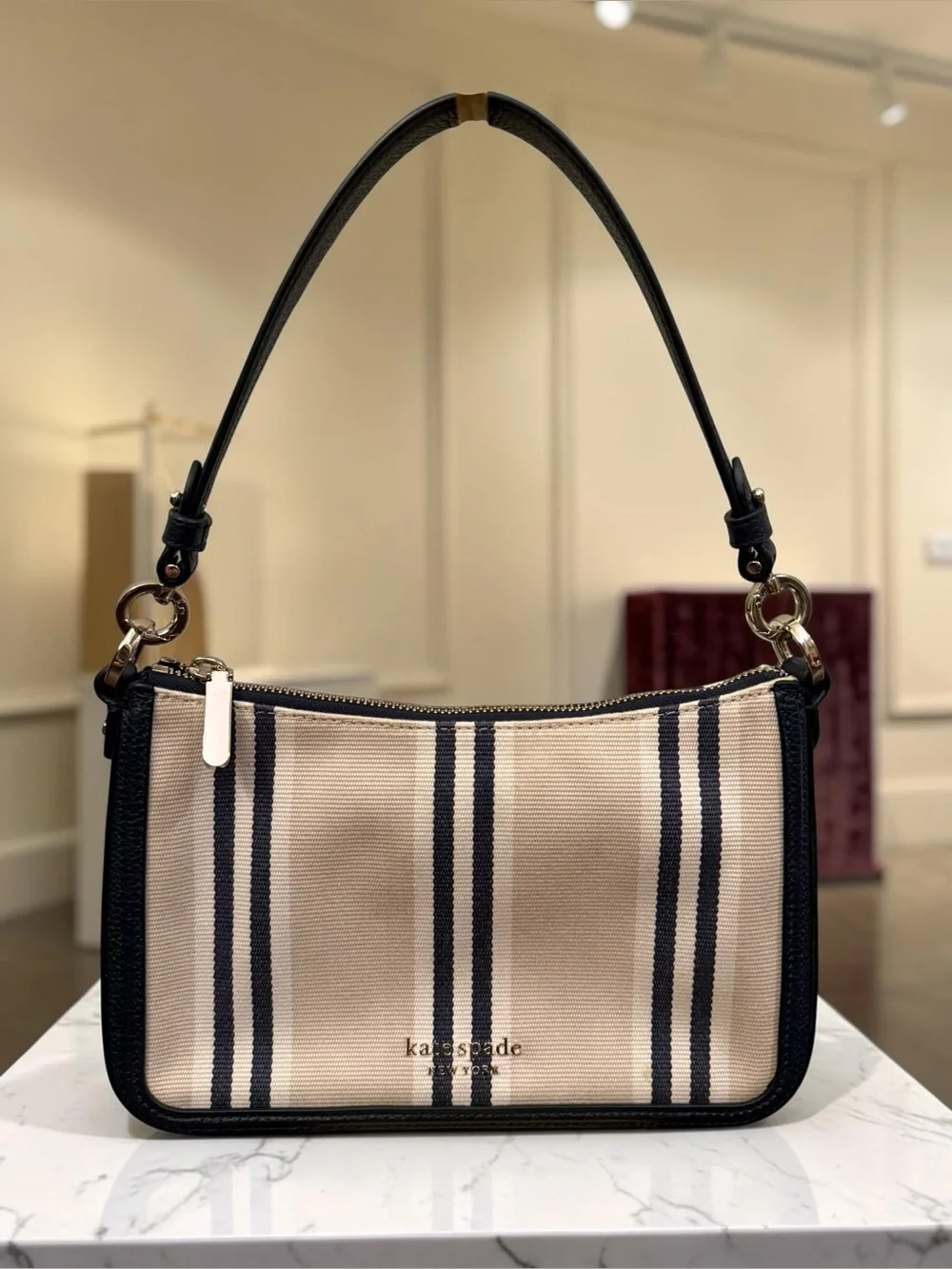Kate Spade New York Hudson Striped Canvas Convertible Bag NWOT